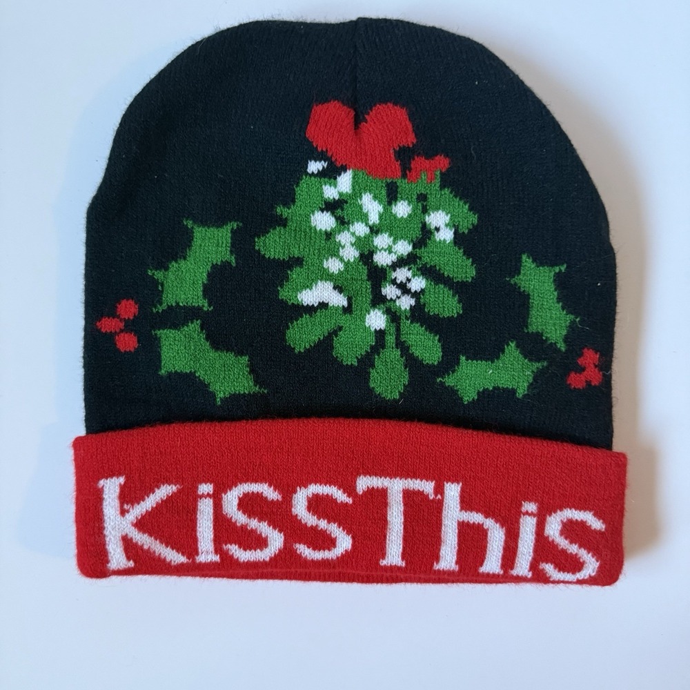 Kiss This Misltoe Winter Beanie Osfm ugly sweater holidays